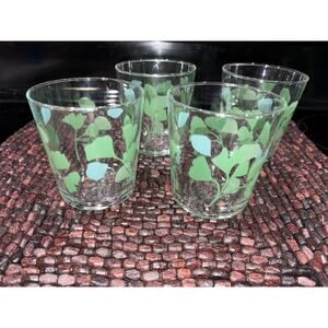 IKEA Stilenlig Juice glasses (4) green and light blue ginkgo leaf pattern
